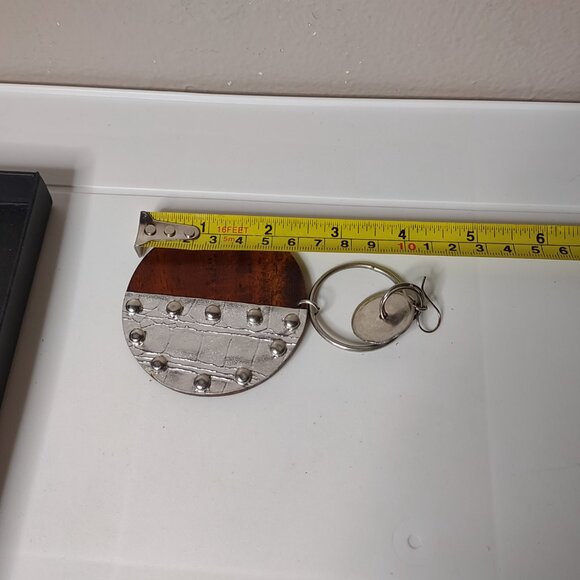 Very Large Wood And Metal Dangle Earrings - Picture 15 of 16